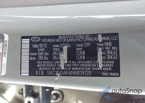 2022 Hyundai Santa Cruz Sel Premium z USA, uszkodzony, nr VIN 5NTJDDAF6NH024320